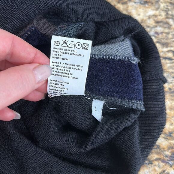 Marcello Italy Wool Blend Black Geo Print Crew Neck Pullover Sweater Size L - Picture 7 of 9